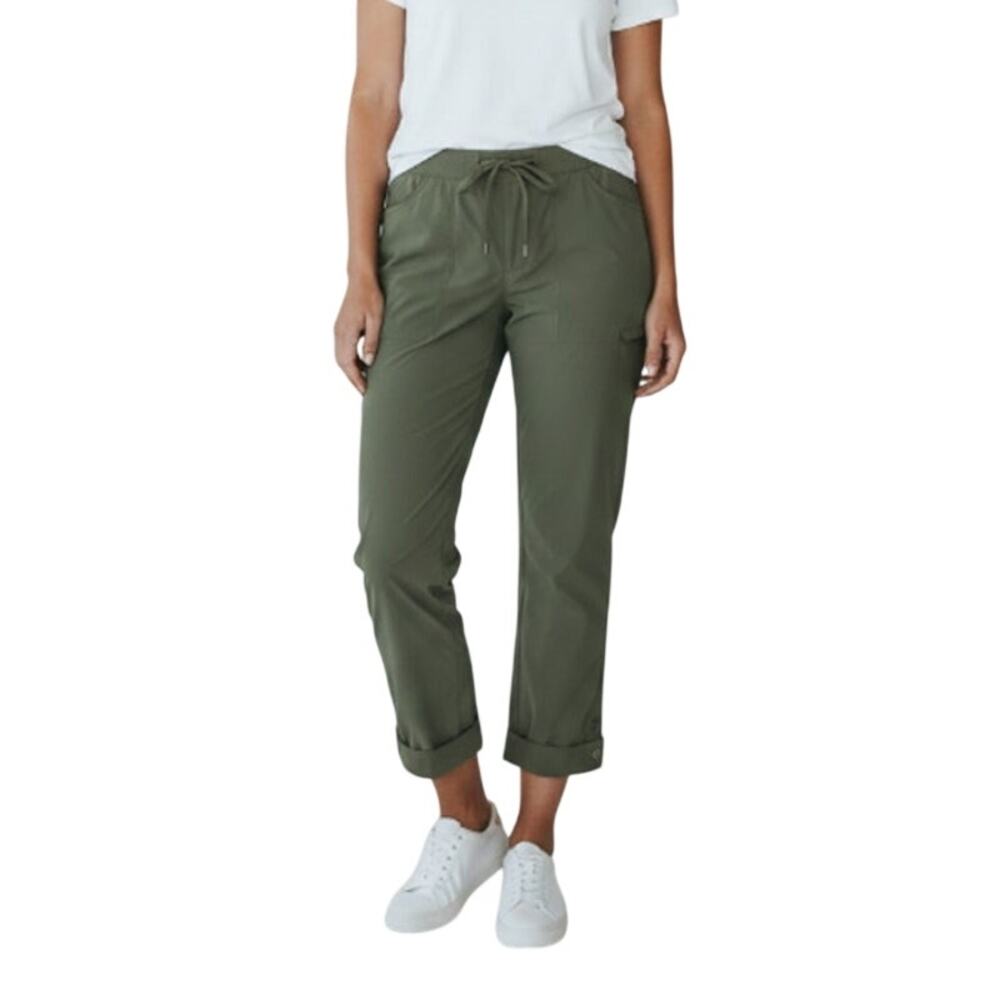 COLUMBIA Drawstring Roll Up Pant Women L Olive Hiking Outdoor Athletic Gorpcore